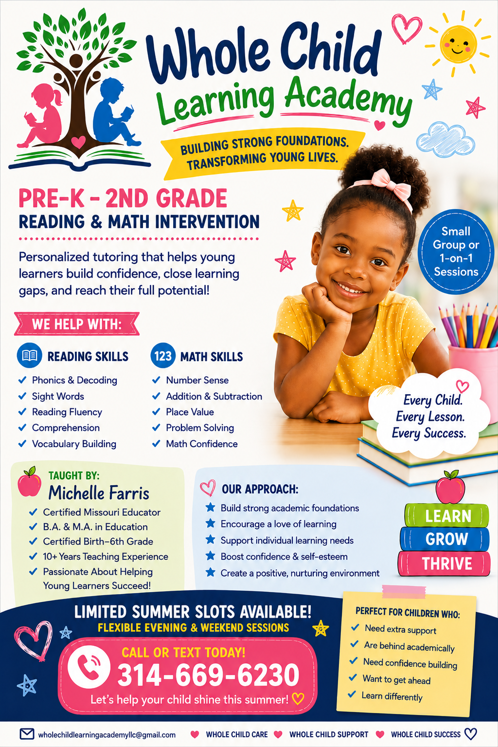 Whole Child Learning Academy Tutoring Flyer